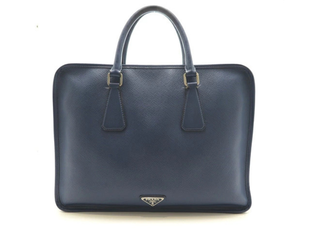 Prada bag briefcase business calfskin blue